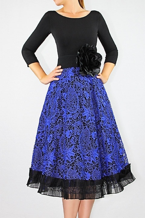 Jersey-Cobalt Guipure Lace A-Line Dress