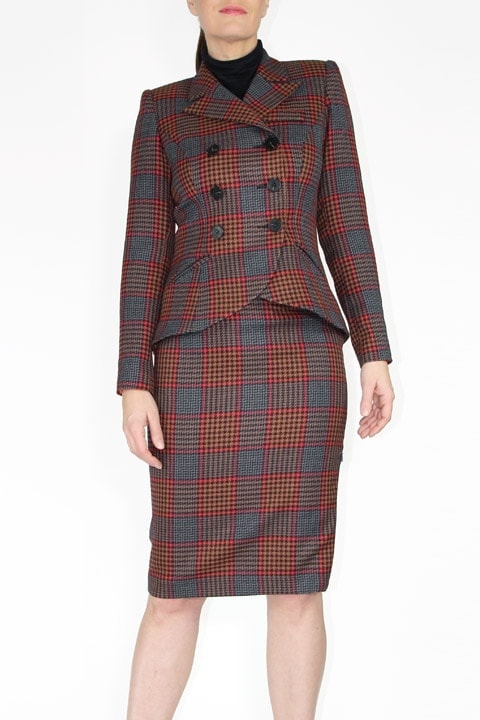 Nutmeg Houndstooth Double Breasted Blazer and Pencil Skirt