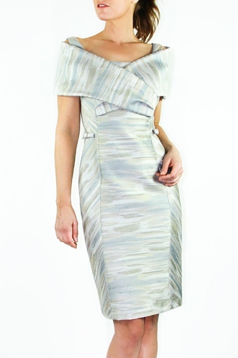 Platinum Italian Jacquard Portrait Collar Sheath Dress
