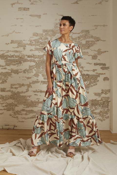 Kennedy Aqua Floral Print Maxi Dress