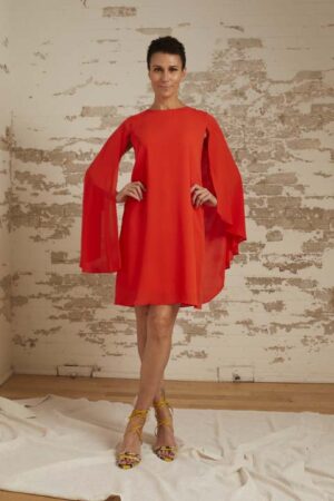 Alexa Poppy Georgette Crepe Cape Sleeve Dress