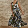 Bella Tropical Print Pleated Wrap Dress